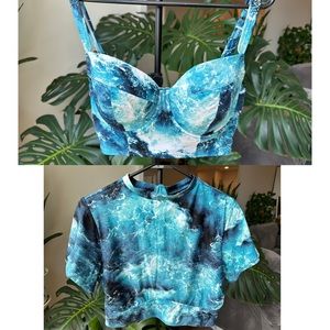 *SET* Bikini & Rash Guard: Torrid Blue Ocean Underwire Bikini & Crop Rash Guard